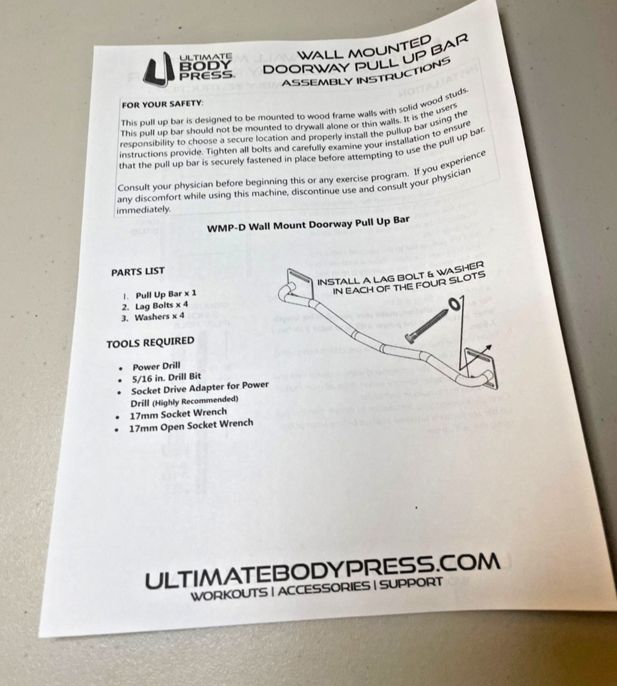 Ultimate Body Press Wall Mounted Doorway Pull Up Bar