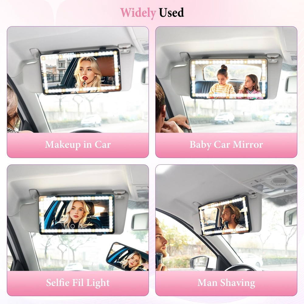 Rechargeable Car Sun Visor Mirror with 60 LEDs & Dimmable Touch Control