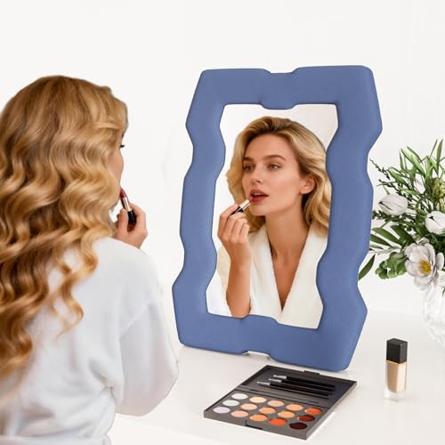 Makeup Mirrors for Desk, Irregular Tabletop Vanity Mirror, Flannel Dressing