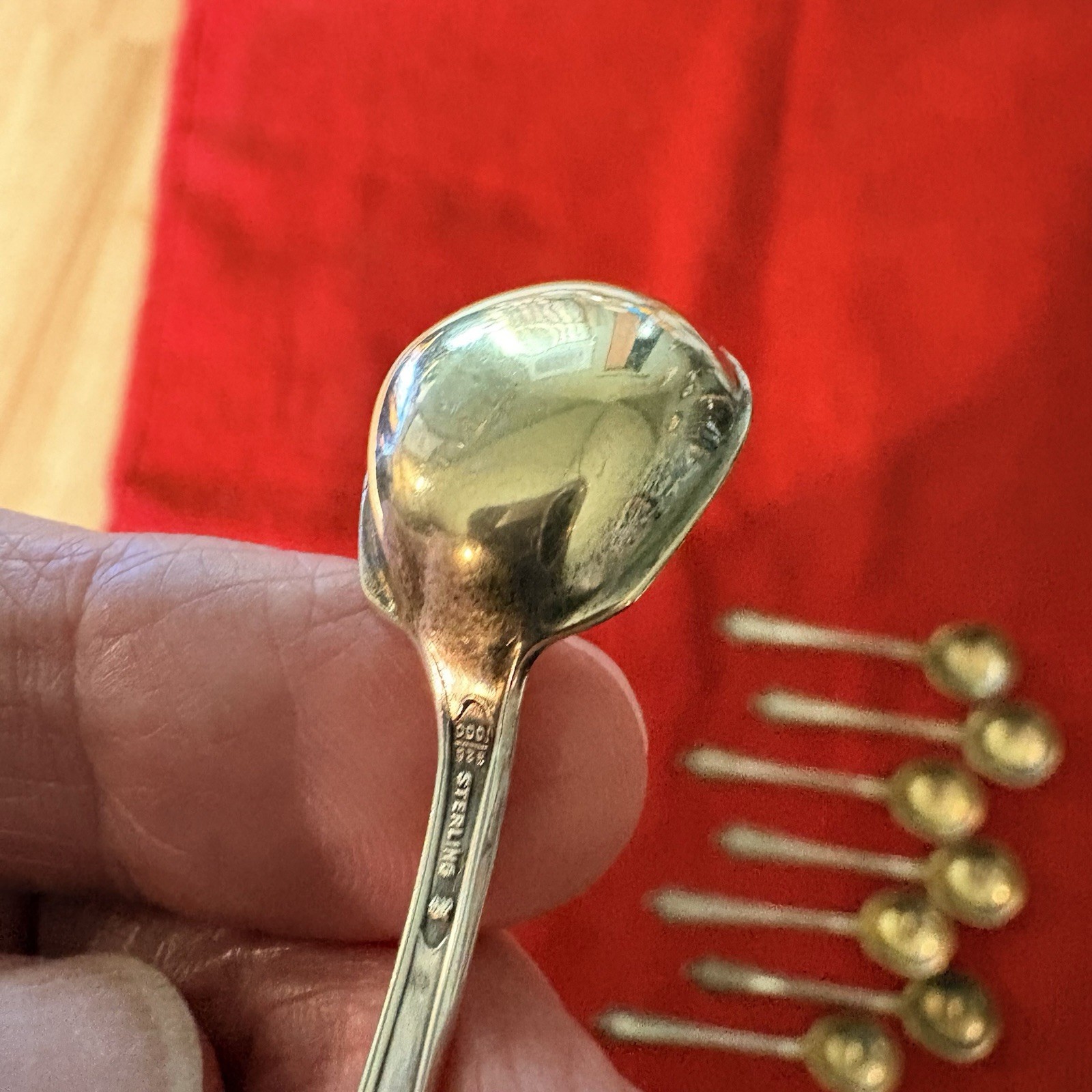 Vintage Sterling Silver Salt Spoon Set Of 8 Classic Design Gold Washed Bowl. mon