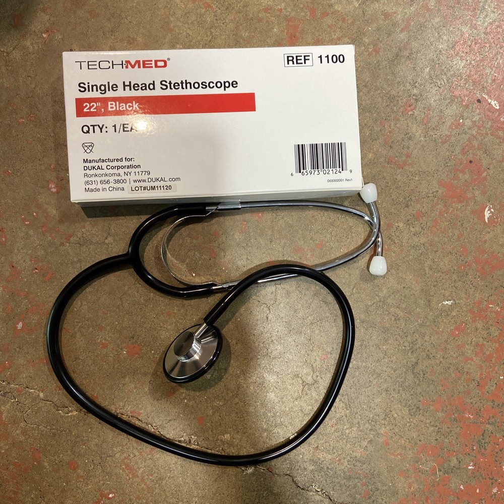 Tech Med Single Head Stethoscopes * Ref 1100 22" Long * BLACK *