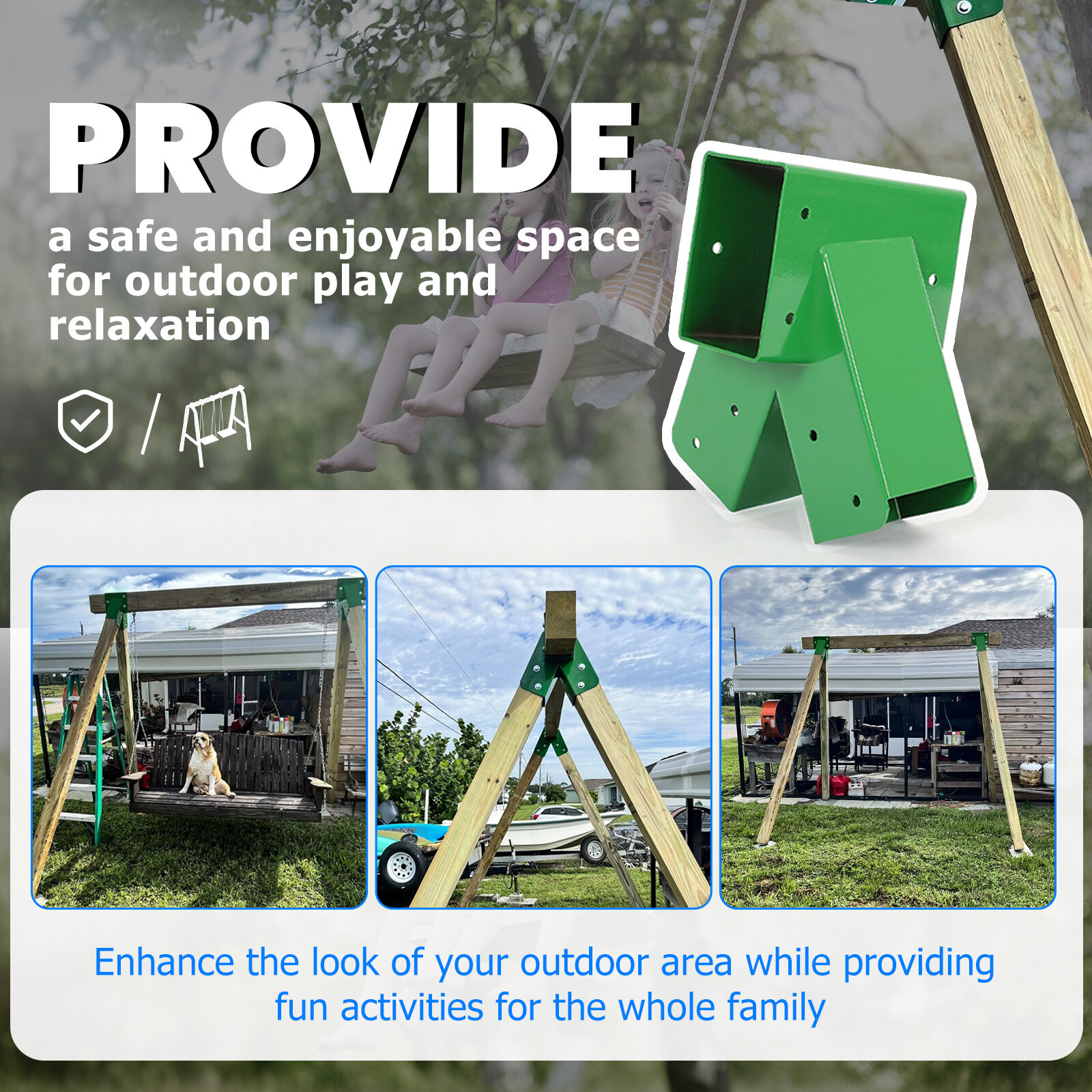 Brand New Pair 1-2-3 A-Frame Swing Set Brackets Complete Set 2 Brackets Green