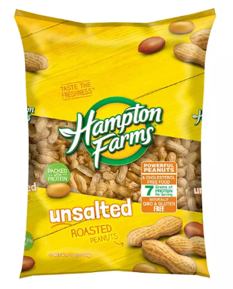5 PACK - Hampton Farms Unsalted In-Shell Peanuts (5 lbs.) Total 25 lbs