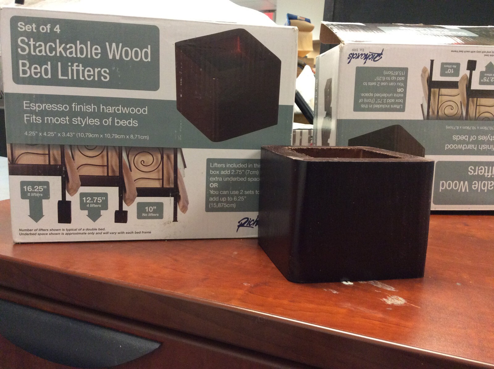 Richards Homewares 98041000 Espresso Wood Bed Lifters (Set of 4)