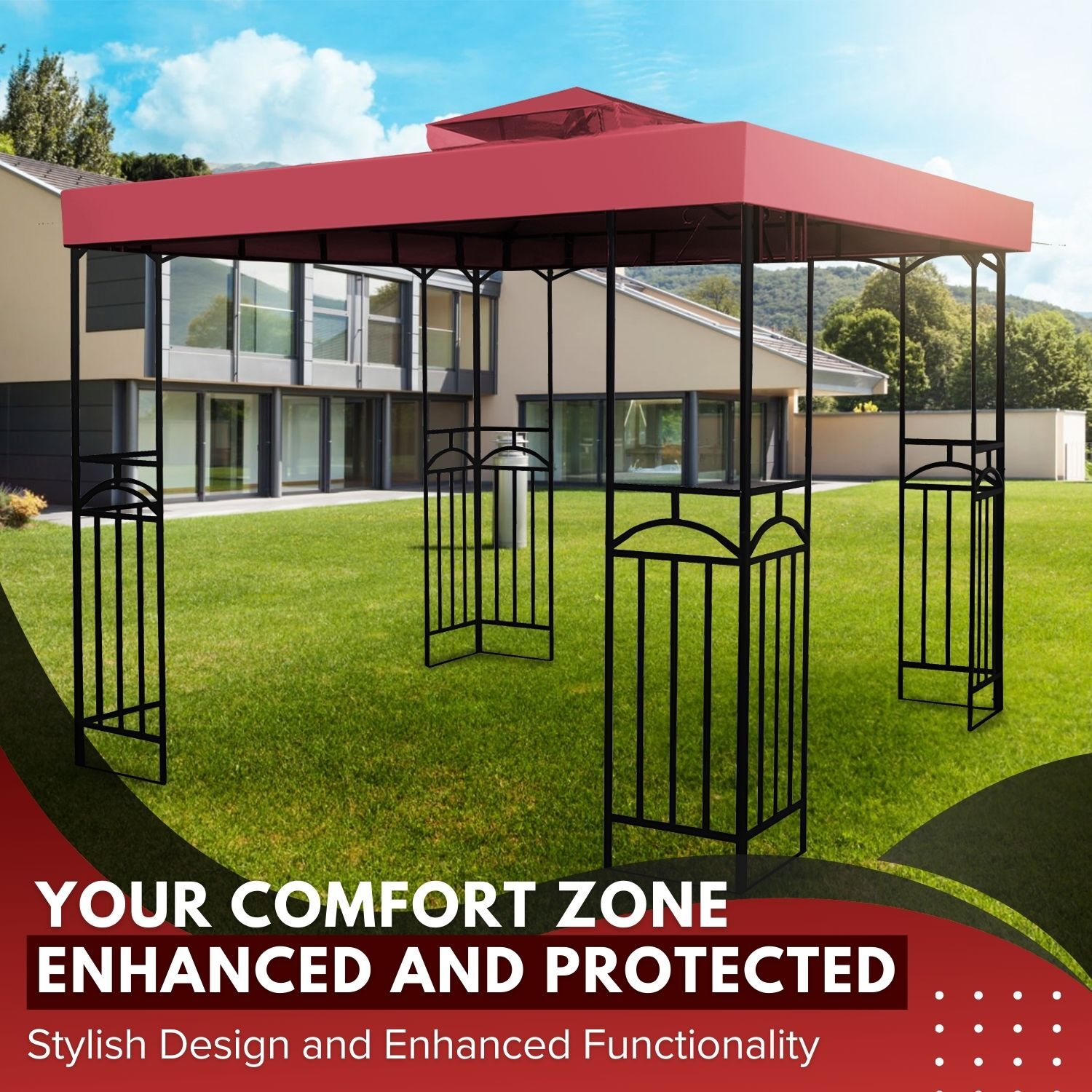 12 x 12 Feet Gazebo Canopy Top Replacement Cover 2Tier UV30 Garden Patio Red