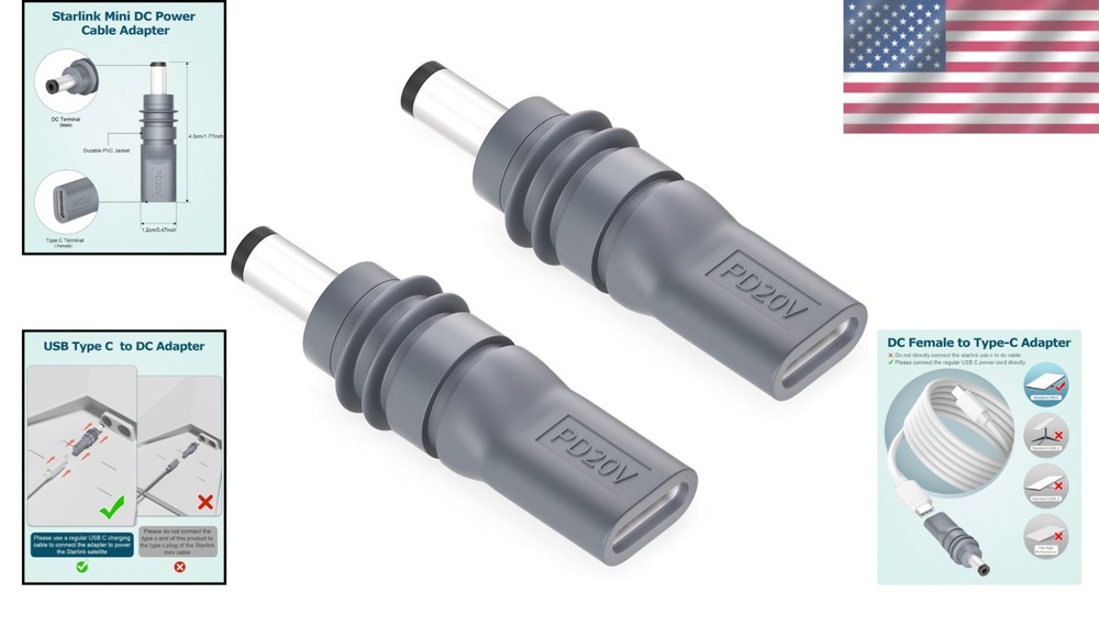 2PCS Starlink Mini USB C to DC Power Adapter - Convenient Power Solution