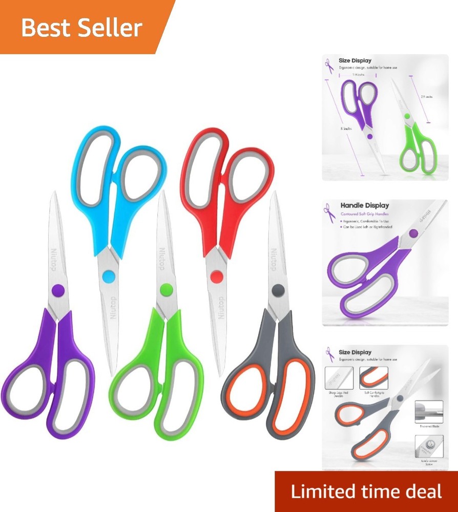 Scissors Bulk Set of 5-Pack, 8" Multipurpose Sharp Sewing Craft Fabric Scisso...