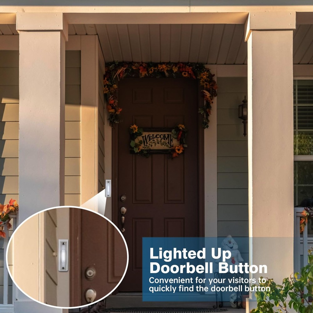 Wall Mounted Doorbell Button, Wired With Light, White LED