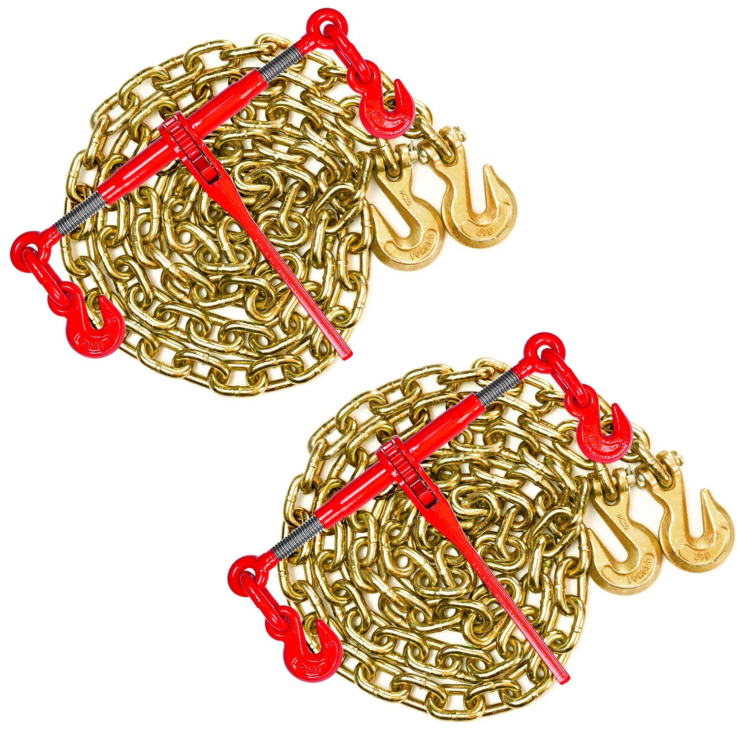 2PCS Ratchet Load Binder Chain and Binder Kit 3/8"-1/2", 10' Chains Hauling