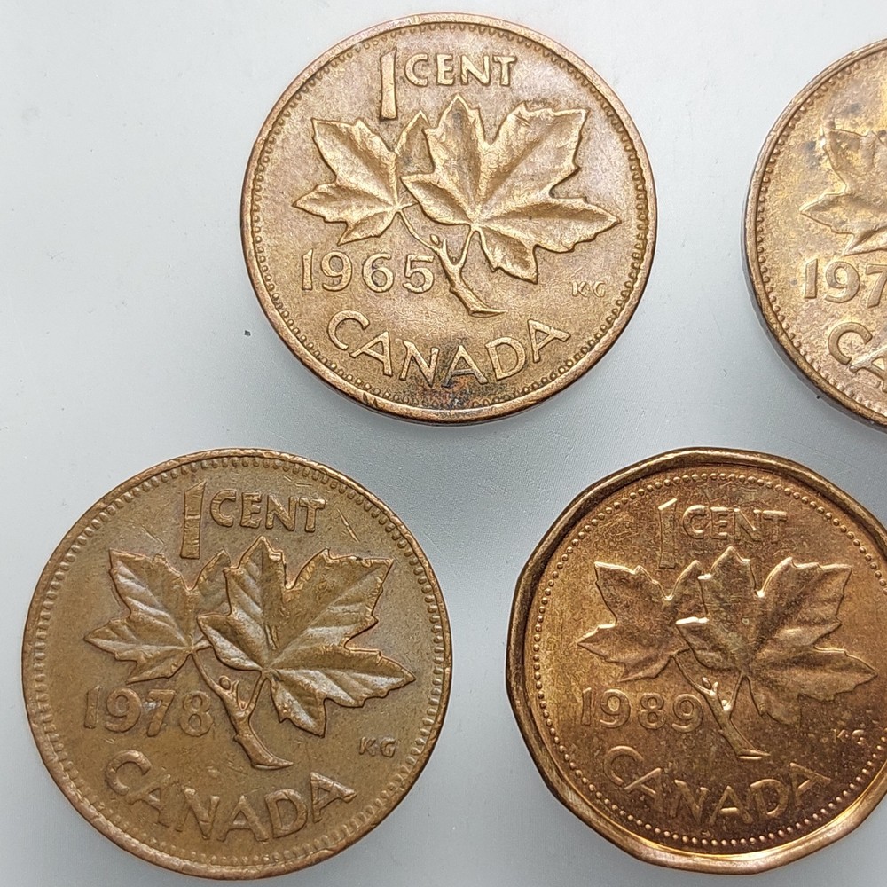 Canada 5x 1 Cent Bulk Lot Coins 1965–2002 Maple Leaf Penny