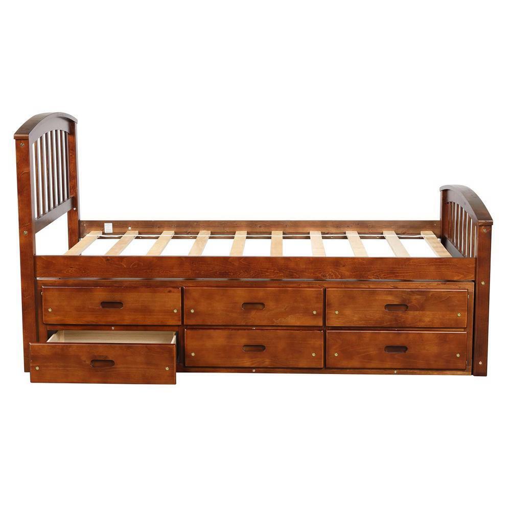 Twin Size Platform Storage Bed Solid Wood Bed Walnut