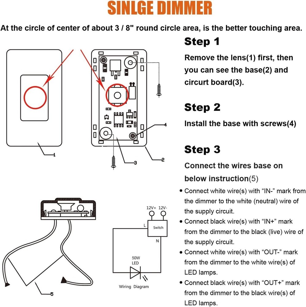 FACON DIMMERS-B11 UPGRADED 12V 50W TOUCH DIMMER SWITCH *D5