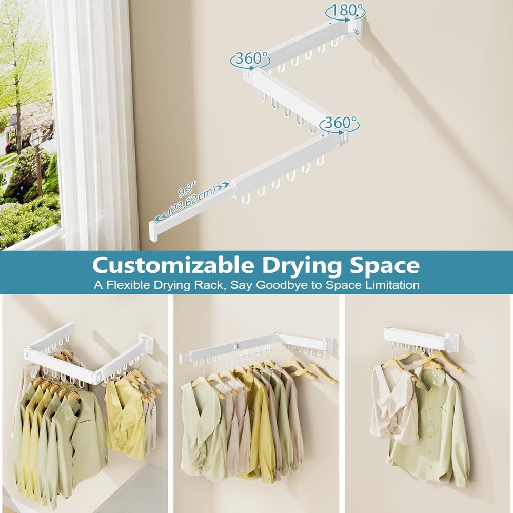 Clothes Drying Rack Wall Mounted, Space-Saving Drying Rack Clothing, Collapsi...