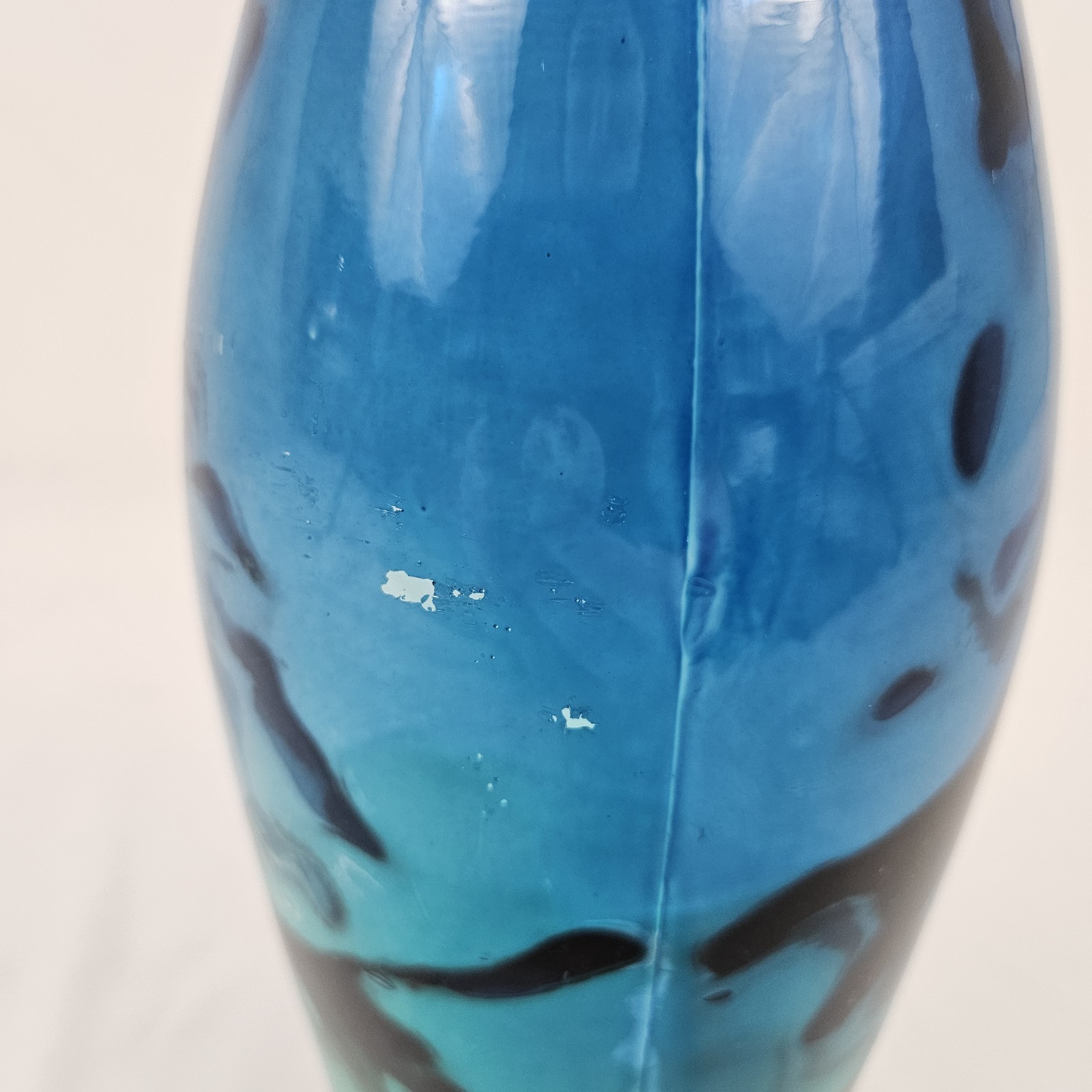 Vintage Blown Glass Decanter Genie Bottle 19” Tall W/ Stopper Blue Flash Pier 1