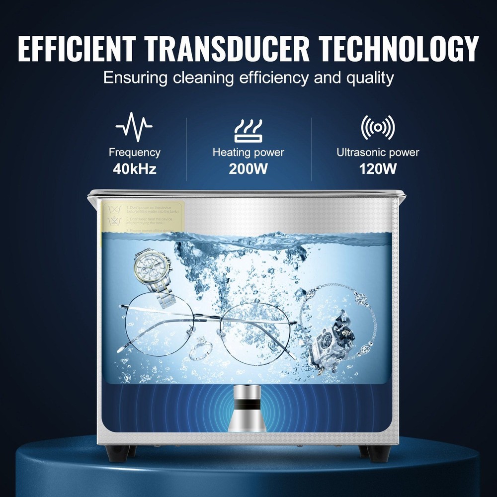 Compact 3L 40kHz Ultrasonic Cleaner with Heating Function Digital Readout