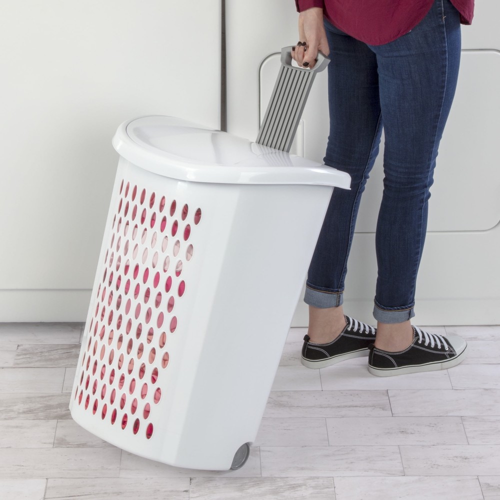 LAUNDRY HAMPER Wheeled Rolling Plastic Clothes Clothing Basket