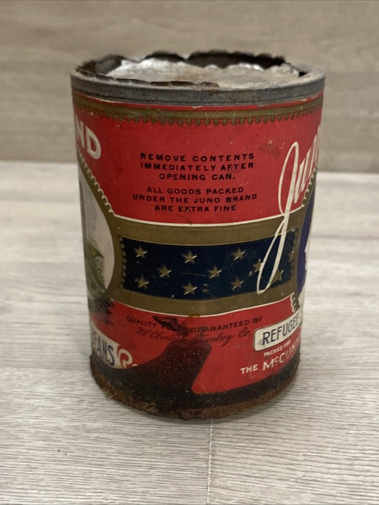 (2) Juno Brand Refugee Stringless Beans Advertising Cans Grocery