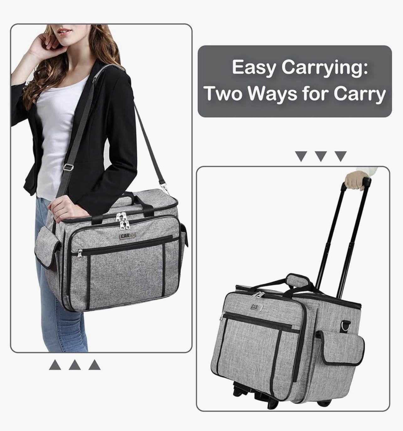 CAB55 Rolling Sewing Machine Case with Detachable Lightweight Aluminum Trolley