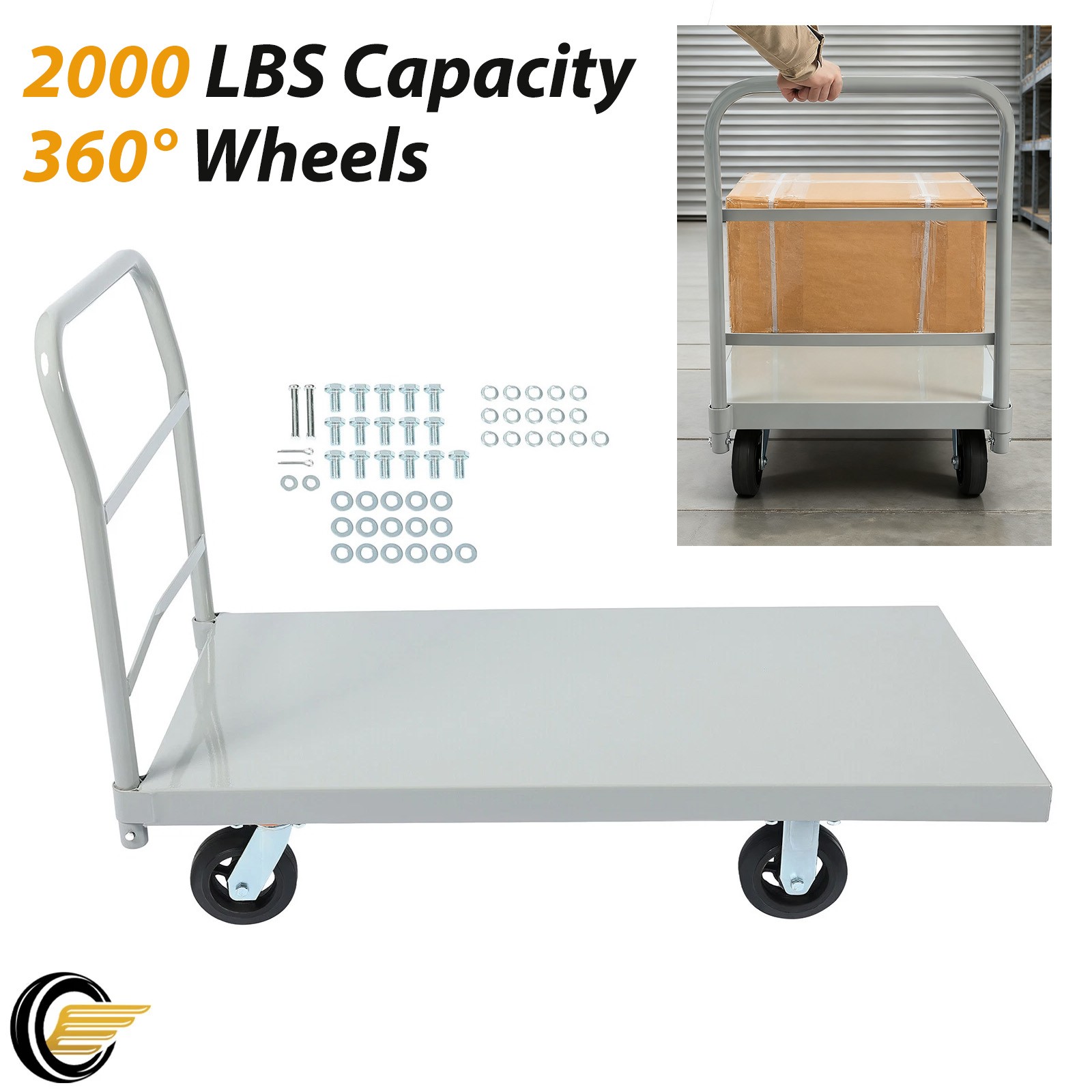 2000lb Steel Heavy Duty Platform Truck Push Dolly Flat Dolly Cart w/ Casters New