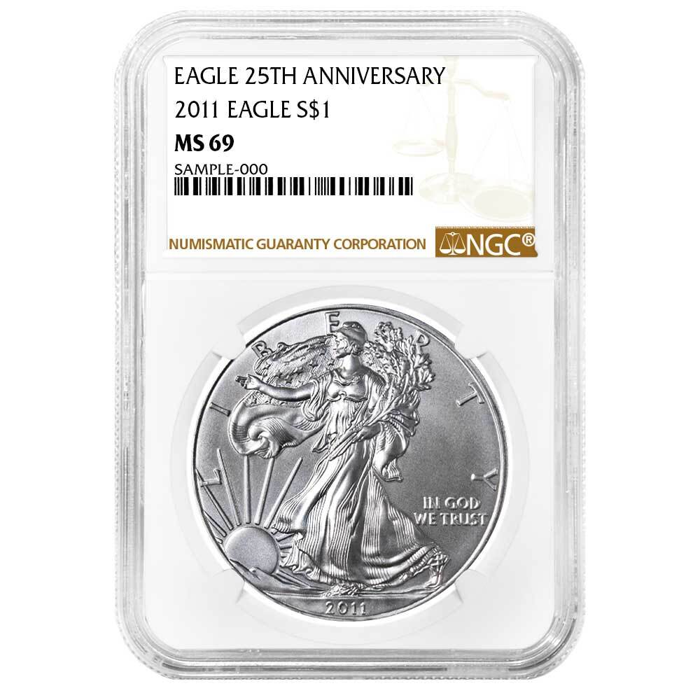 2011 $1 1-oz American Silver Eagle 25th Anniversary NGC MS69