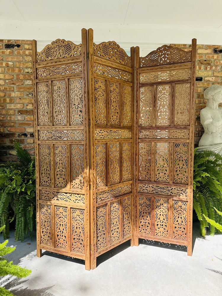 Vintage Boho Teak Room Divider 3 Panels