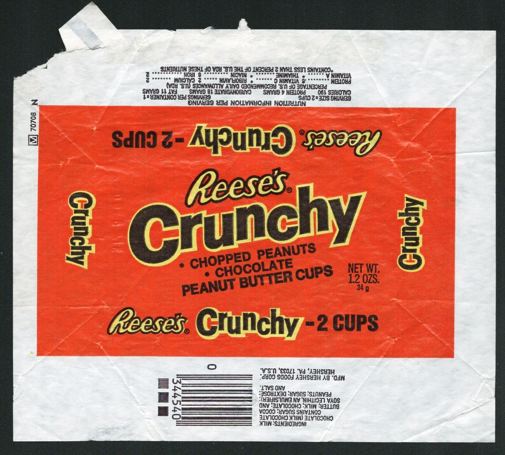 Rare Mid 1970s Reese's CRUNCHY 2 Cup Candy Wrapper