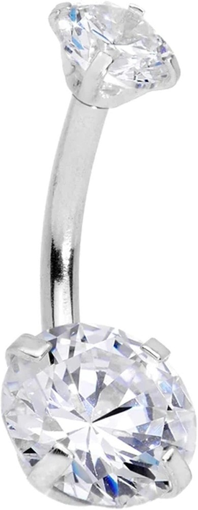 14G TITANIUM INTERNALLY THREADED PRONG SET DOUBLE CZ Gem BELLY BUTTON Navel RING