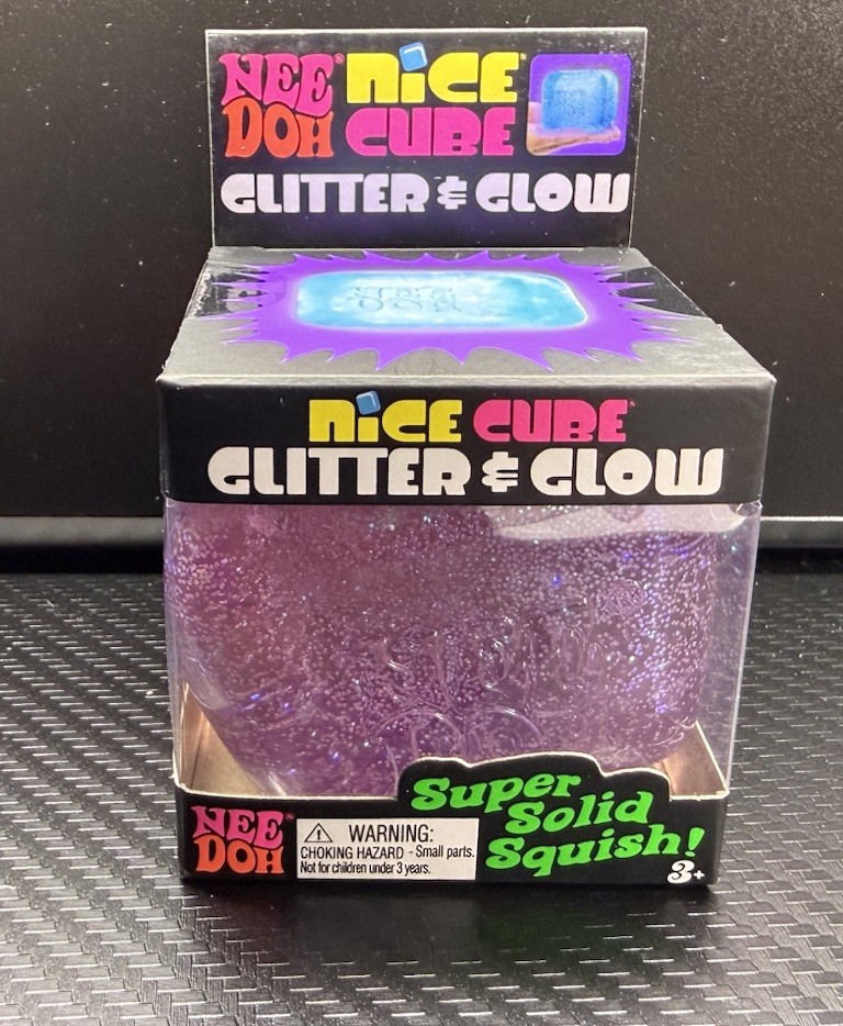Nee Doh Nice Cube Glitter & Glow Super Solid Squeezable NEW NEEDOH VIRAL Purple