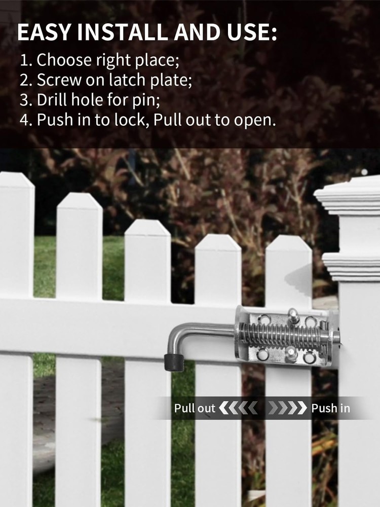 Spring Loaded Barrel Bolt for Gates - 1/2" x 6" - 2pcs