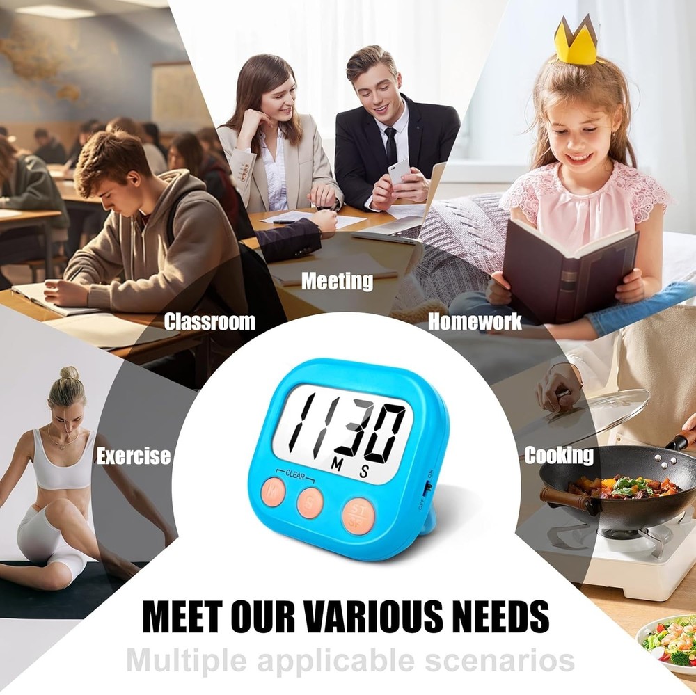 2 Pack Digital Kitchen Timers Loud Ring Magnetic Blue Set