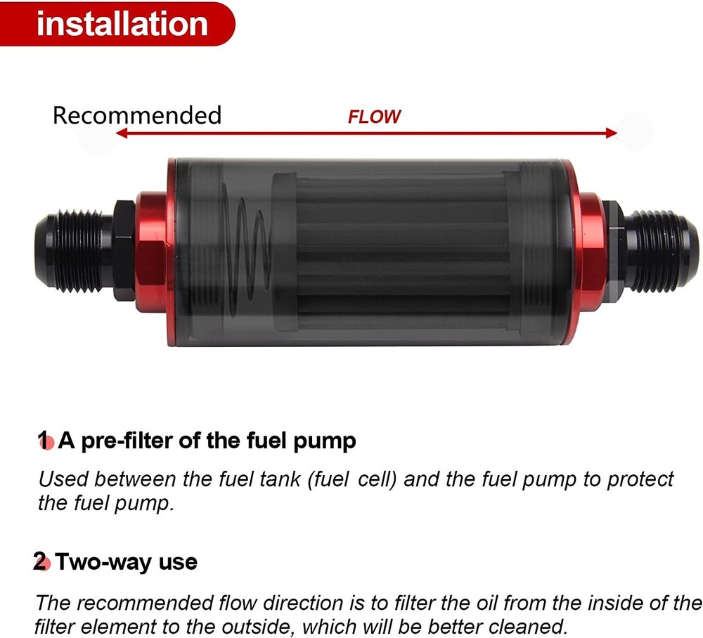 100 Micron Inline Fuel Filter w/ 6AN 8AN 10AN Fitting E85 Adapter Fuel Filter