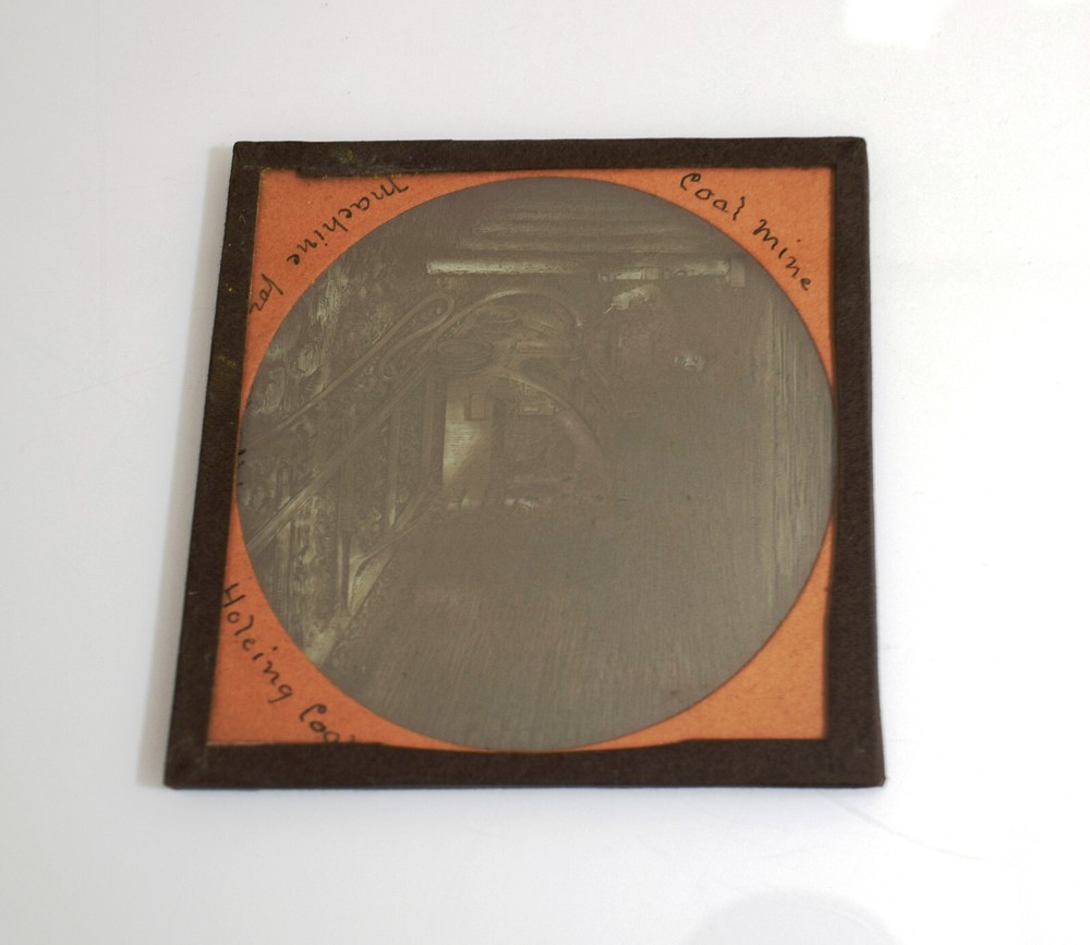COAL MINING : A MACHINE FOR HOLEING COAL C1875 VICTORIAN Magic Lantern Slide