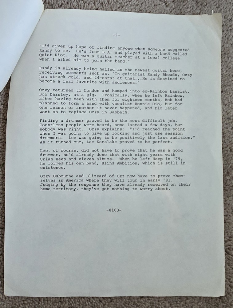 OZZY OSBOURNE-Promotional Pics/Blizzard Of Ozz-Original 4-8 x 10s-1980s