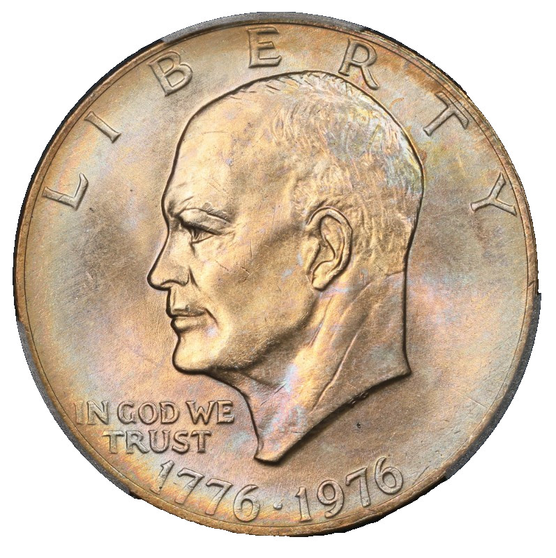 1976 Eisenhower Dollar Type 2 PCGS MS-65 Rainbow Toned Two Sided Toning Ike