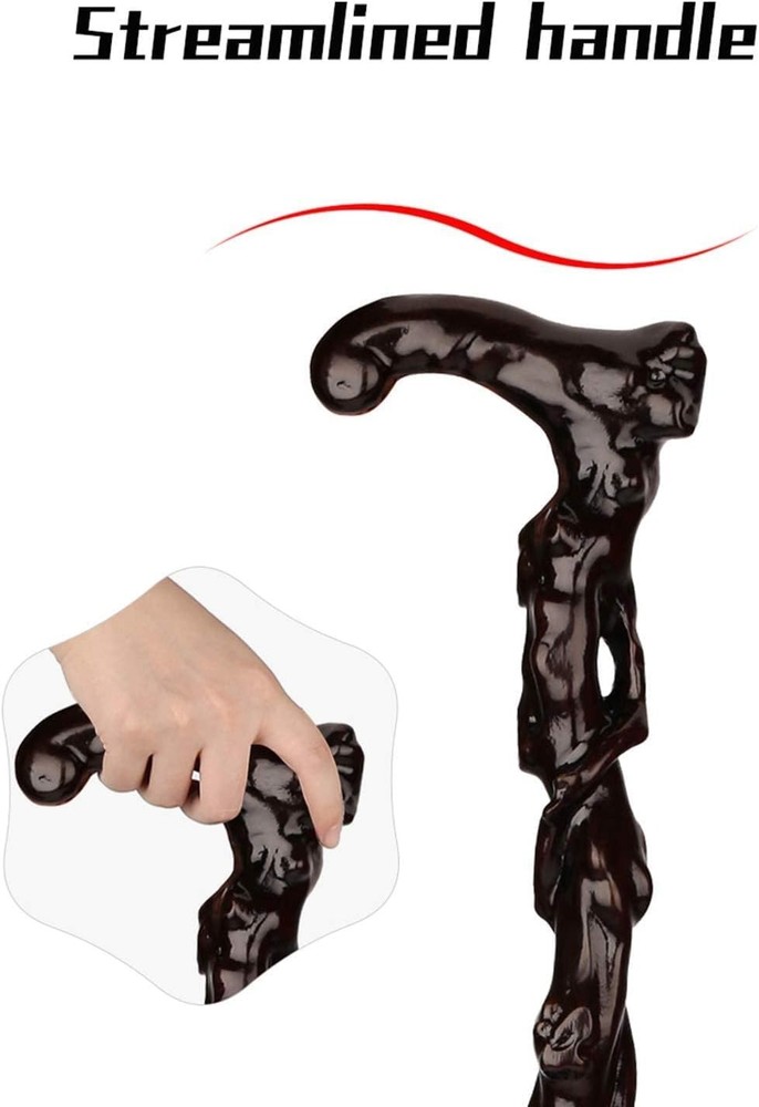 Handmade Ebony Walking Cane with Curved Handle - Elegant Support Stick