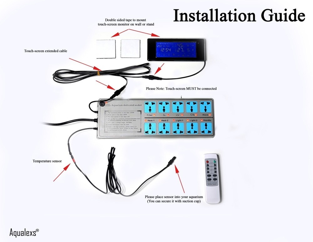 Aquarium Outlet Surge Protector Power Strip Timer Temperature Control Remote