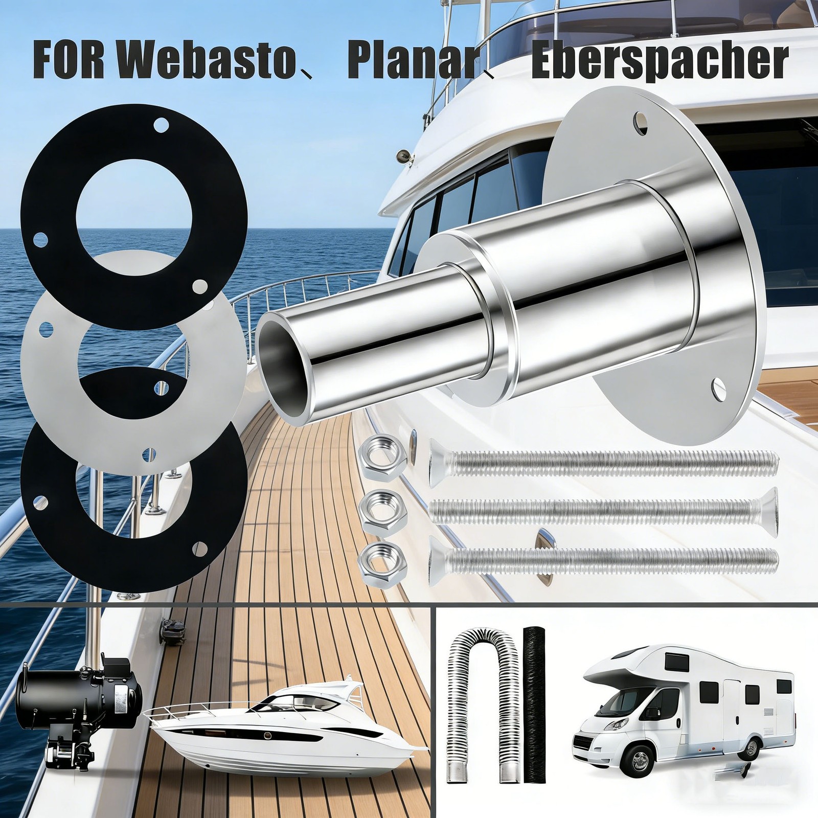 Marine Diesel Heater 24mm Thru Hull Exhaust Skin 316 Stainless Boat