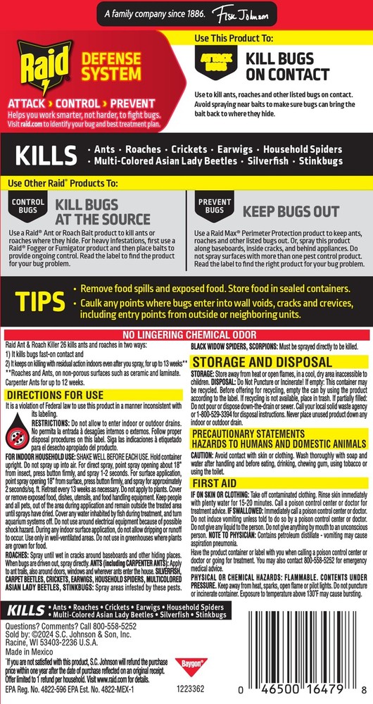 Raid Ant & Roach Killer Spray For Listed Bugs Keeps Killing for Weeks Lemon
