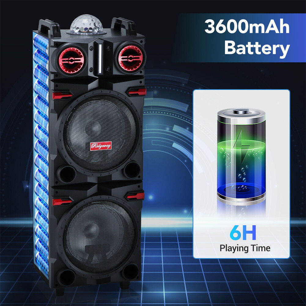 9000W Bluetooth Speaker Dual 10" Woofer Rechargable Party FM Karaok DJ LED AUX