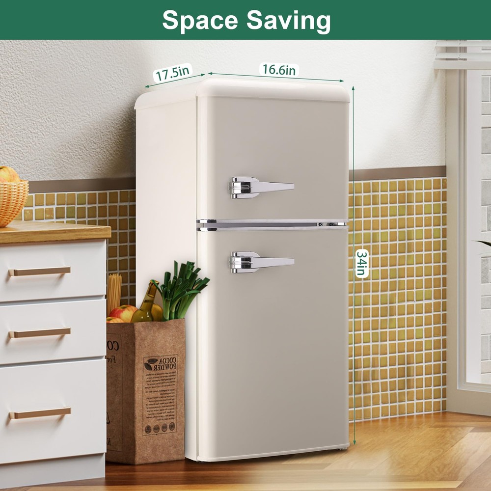 BINMIT Retro Mini Fridge with Freezer 4.0 Cu. Ft, Small Refrigerator with 7