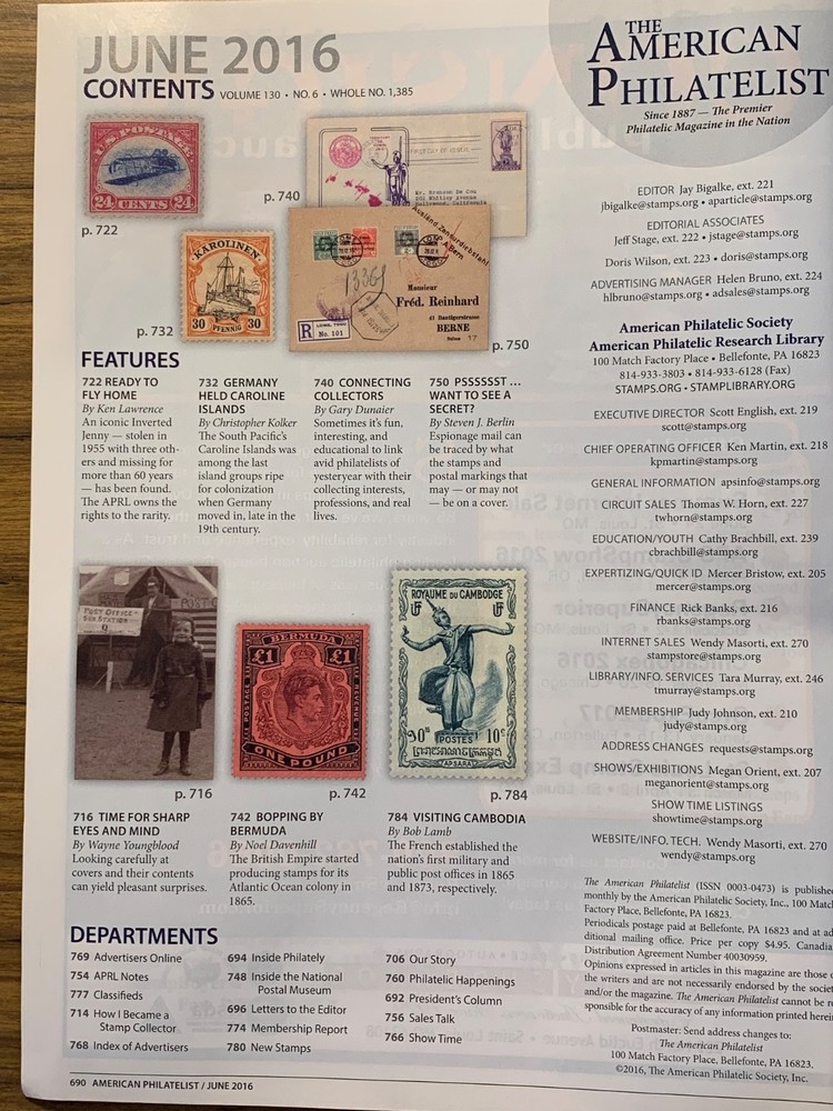 American Philatelist Magazine 2016, June
