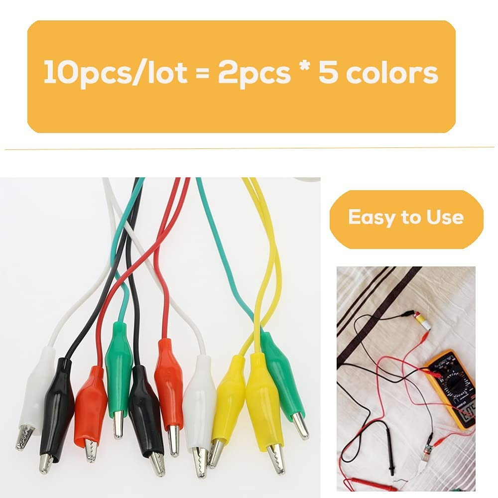 10PCS Alligator Clips Electrical, 5 Colors Leads with Testing Probes, Croco...