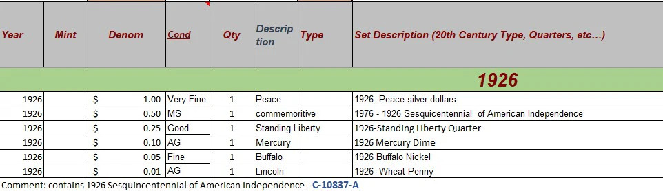 1926 Coin Set - A