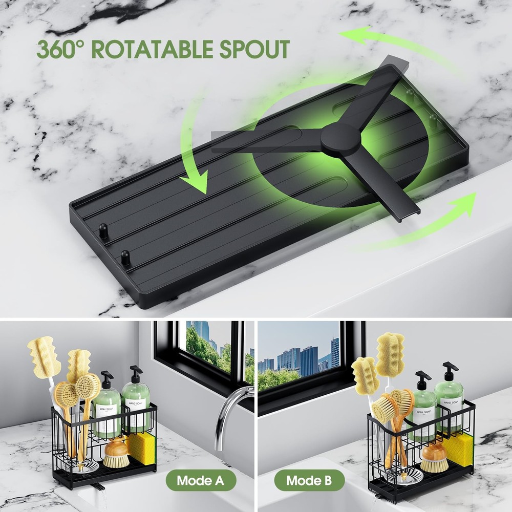 Kitchen Sink Caddy, 2-Tier Self-Draining Sponge & Dish Brush Holder, Rustproo...