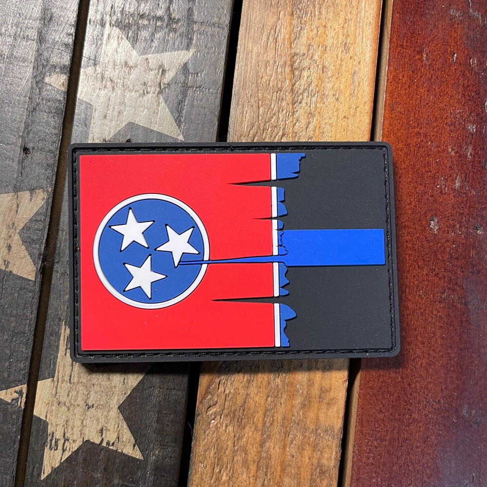 Tattered Tennessee State Flag Thin Blue Line PVC Patch