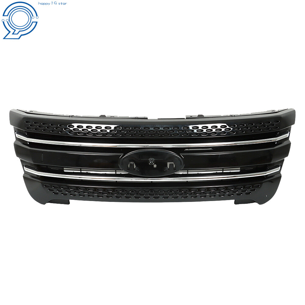 Fit For 2011-2015 Ford Explorer Front Bumper Upper Grille Assembly Glossy Black