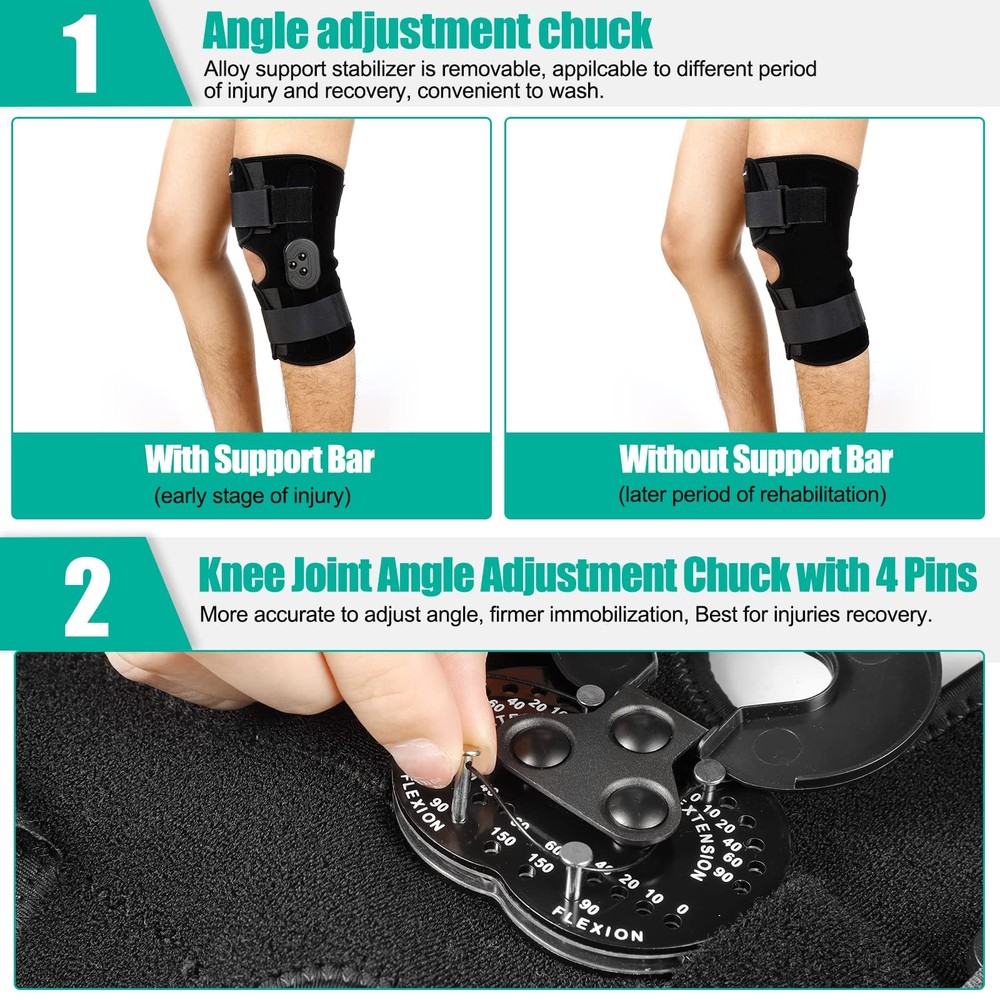 NEENCA Hinged Knee Brace Knee Immobilizer with Locking Dials & Side Stabilize...