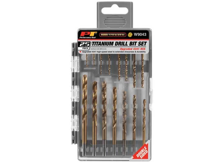 Performance Tool W9043 25pc Titanium Drill Bit Set