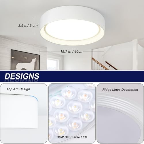 Dimmable Led Flush Mount Ceiling Light,15.75 Dimmable 15.75 Inch White