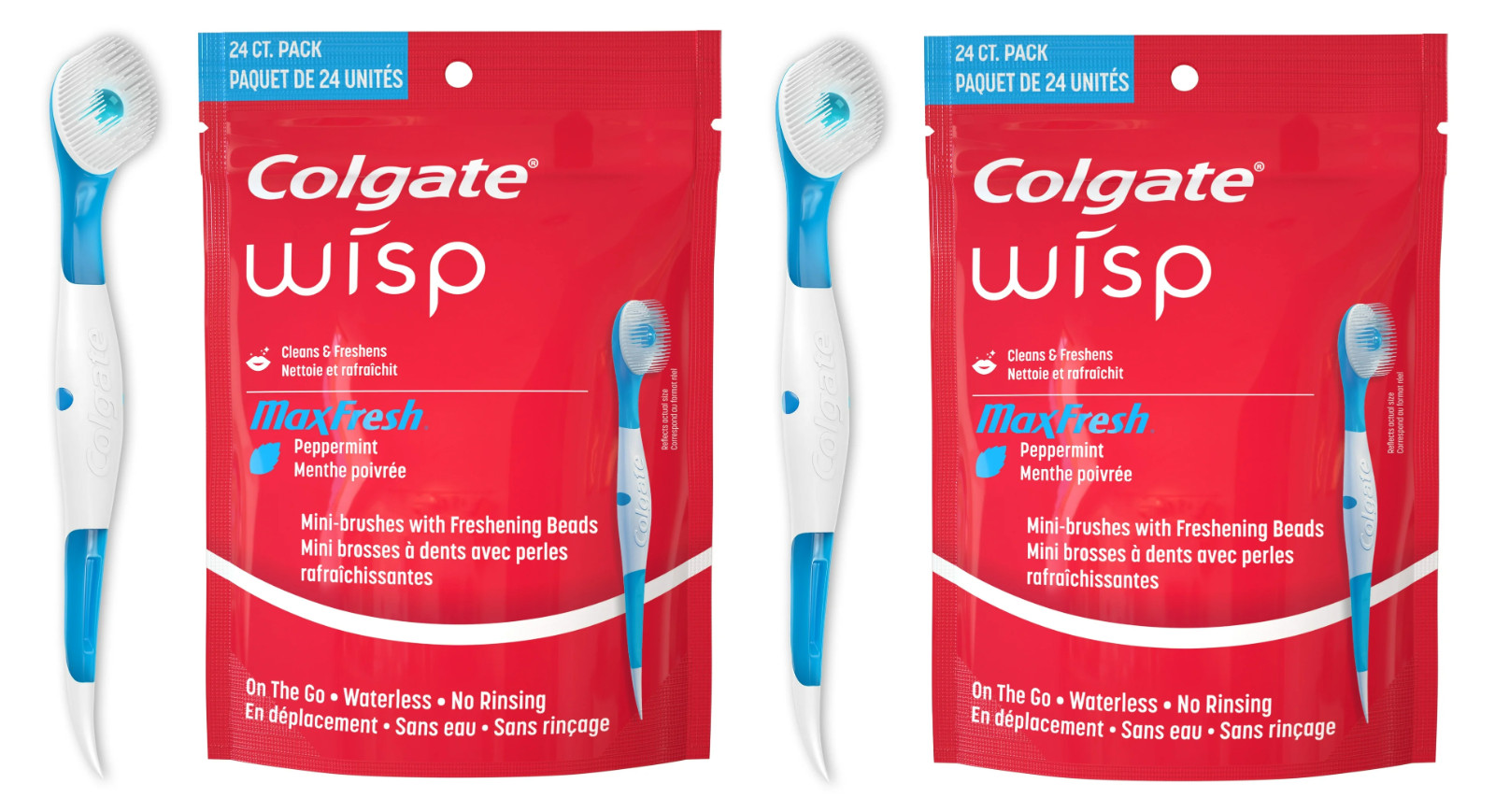(2 Pack) Colgate Max Fresh Wisp Disposable Mini Toothbrush- Peppermint, 24 Count